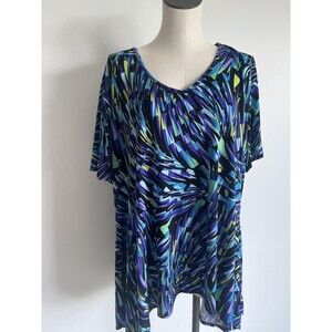 VTG Collections ETC Tunic Top Asymmetrical Waterfall Short Sleeve V-neck XXL